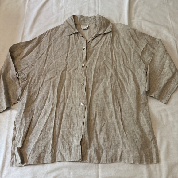 Go Lightly One Size 100% Linen Beige Button Down Top ~ Lagenlook Minimalist - Picture 3 of 6